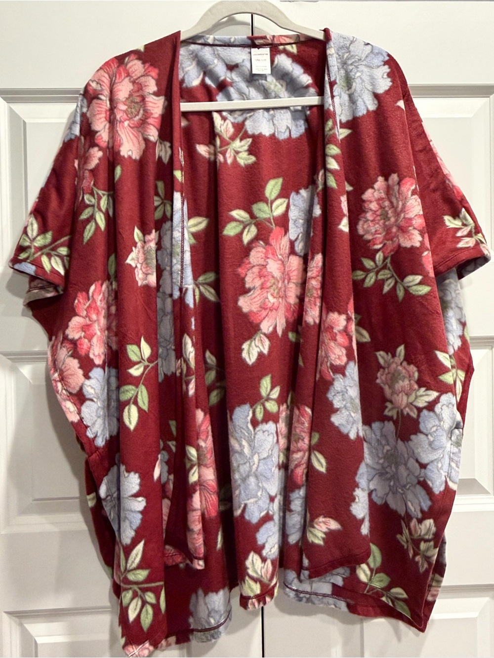 Liz Claiborne Floral Kimono Cardigan — Burgundy, Pink & Light Blue